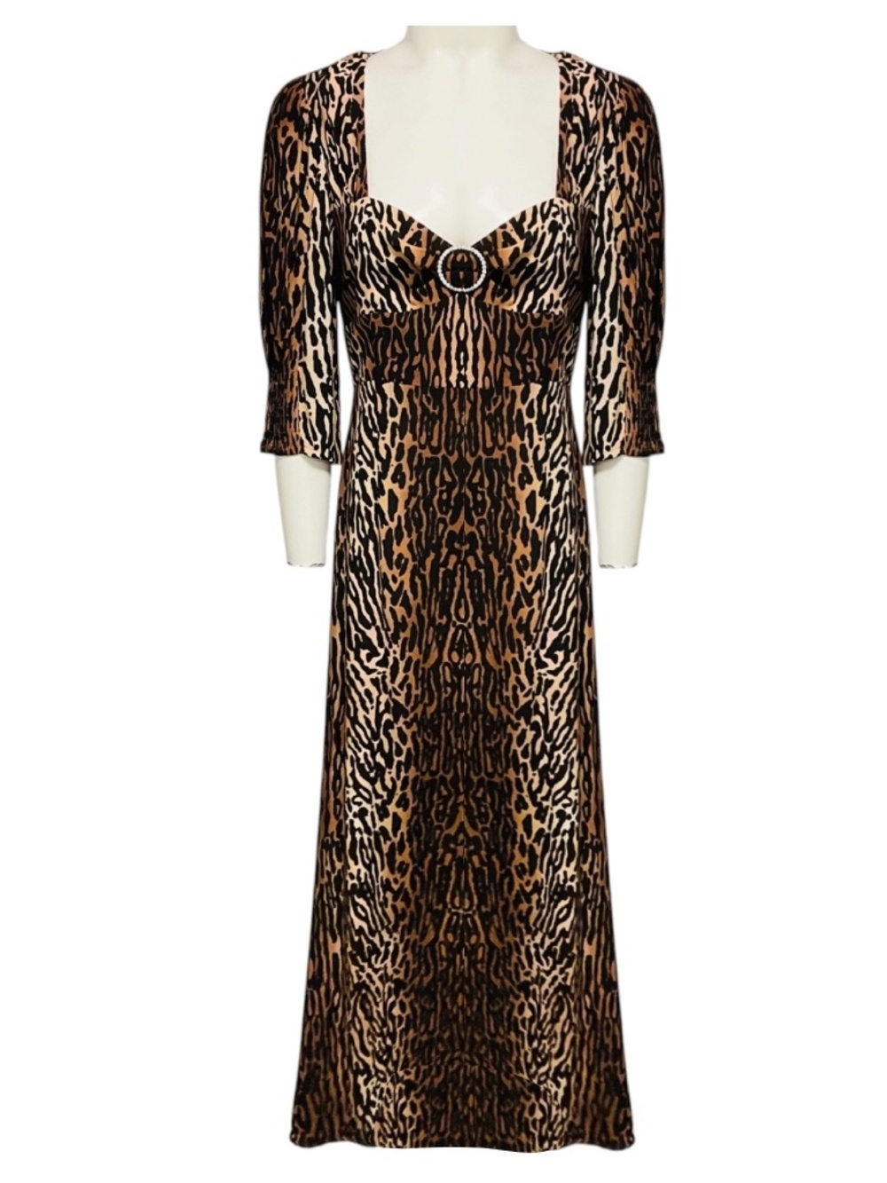 Rixo Tan / Black Karen Leopard Print Crepe Midi Dress